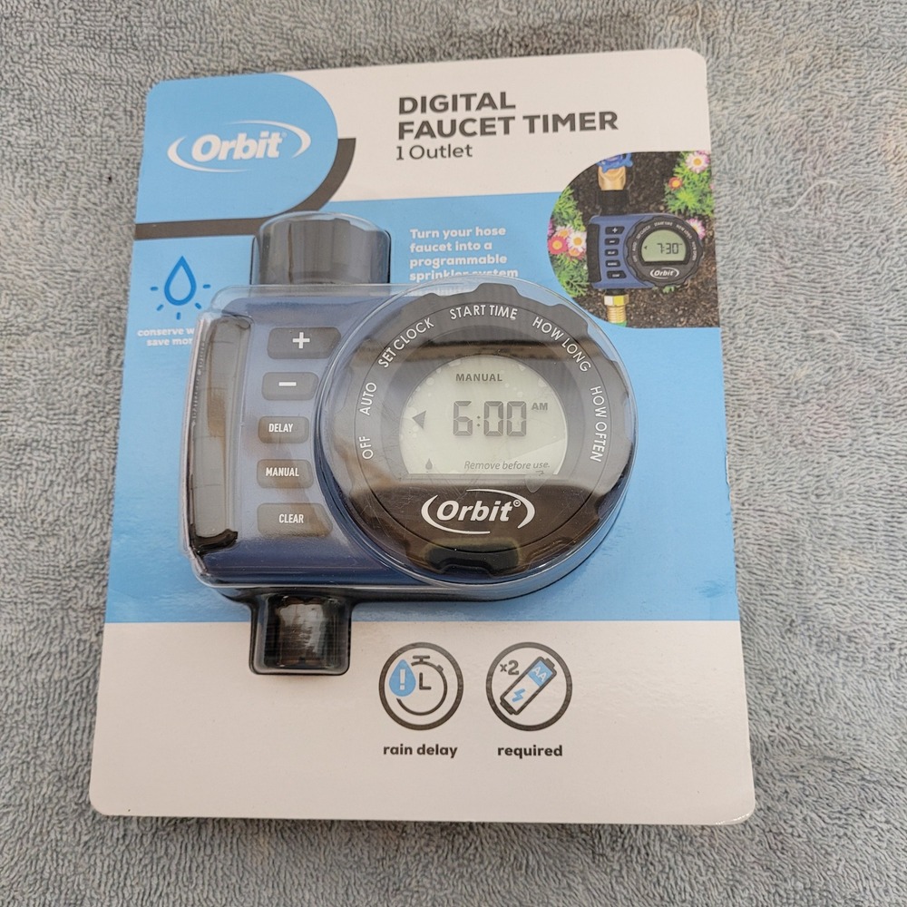 Orbit 24606 Digital Faucet Timer 1 Outlet Programmable Hose Sprinkler Blue Black